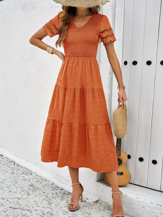 Cristina® | Elegant A-Line Short-Sleeved Lace Maxi Dress