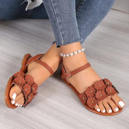 Livia | Retro Floral Flat Sandals for Women