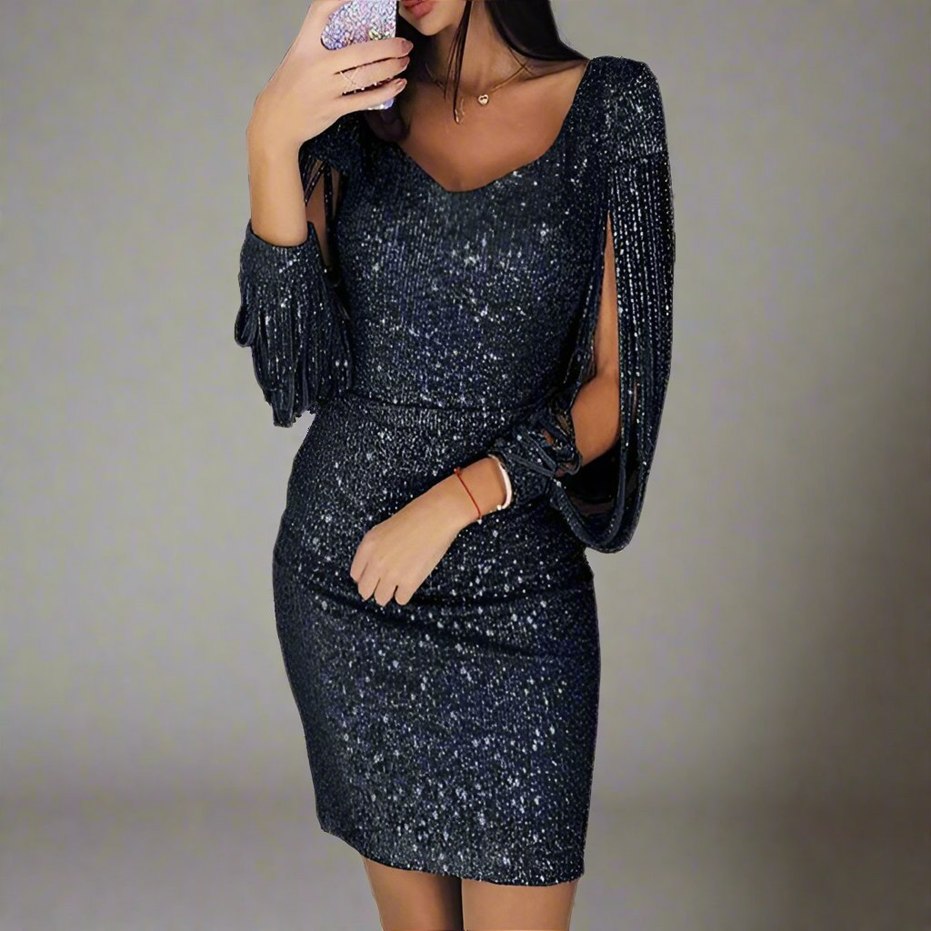 Samanta® | Women's sequin V-neck party dress, elegant holiday style