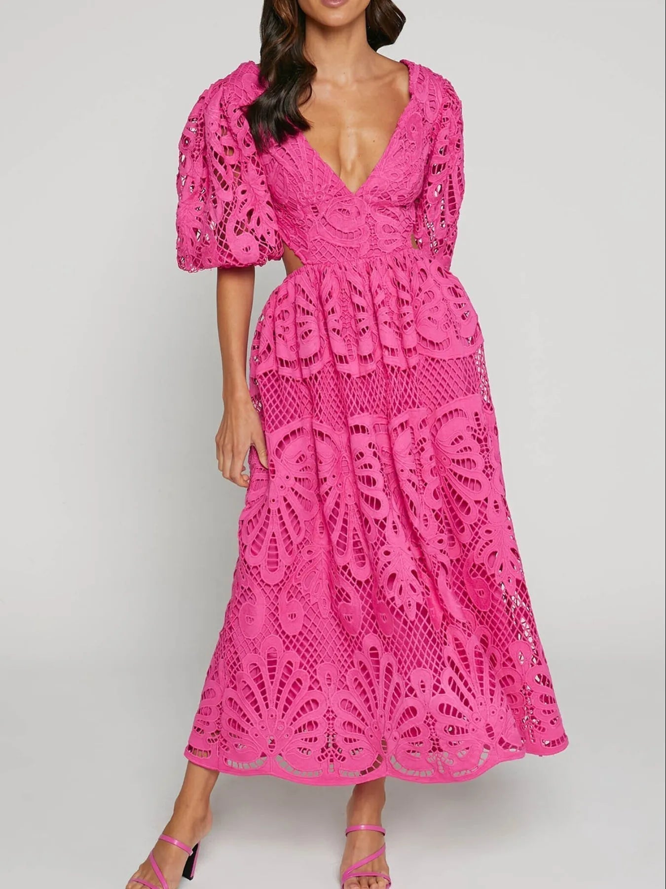 Rachele® | Elegant Long Lace Dress With V-Neck And Open Back