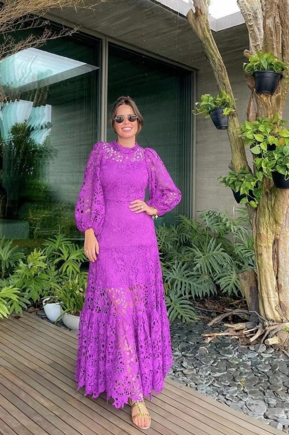 Florencia® | Flared Maxi Dress With Embroidered Lace