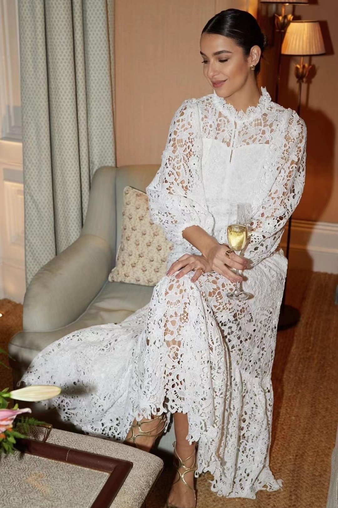 Florencia® | Flared Maxi Dress With Embroidered Lace