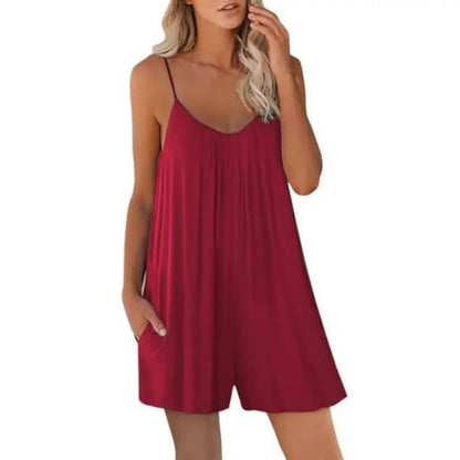 Violet Casual Sleeveless Shorts Jumpsuit with Pockets