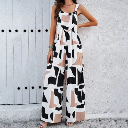 Sophia Summer Square Neck Print Jumpsuit with Pockets