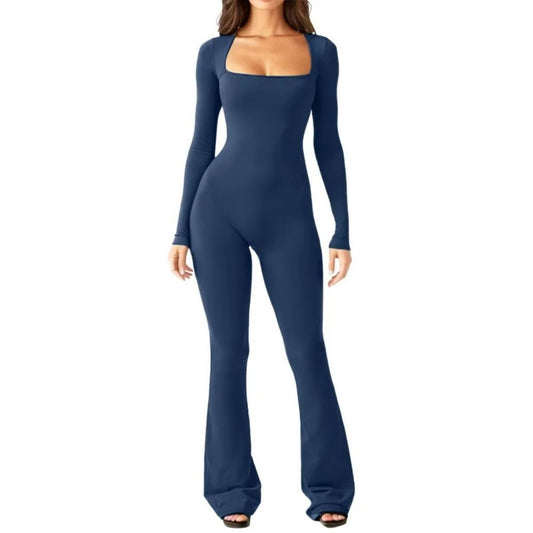 Nora Long Sleeve Square Neck Shaping Jumpsuit
