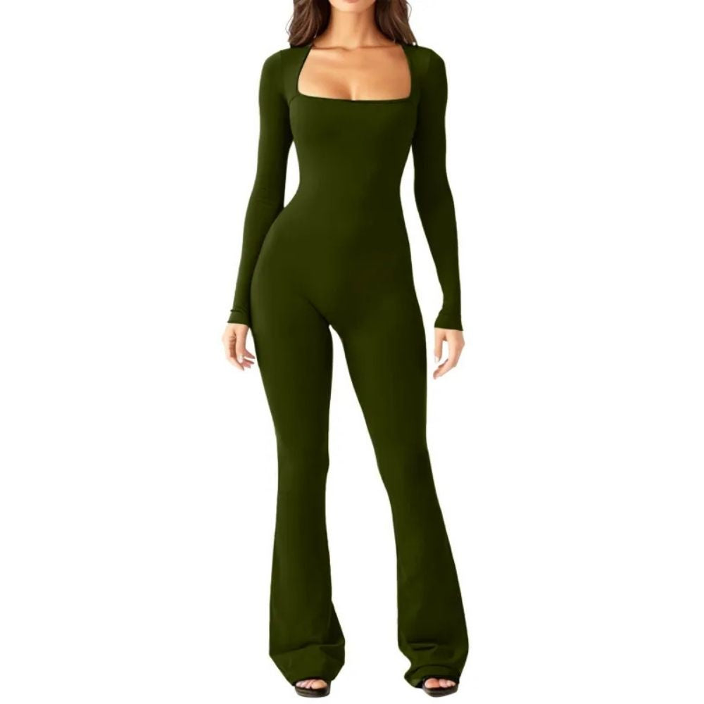 Nora Long Sleeve Square Neck Shaping Jumpsuit