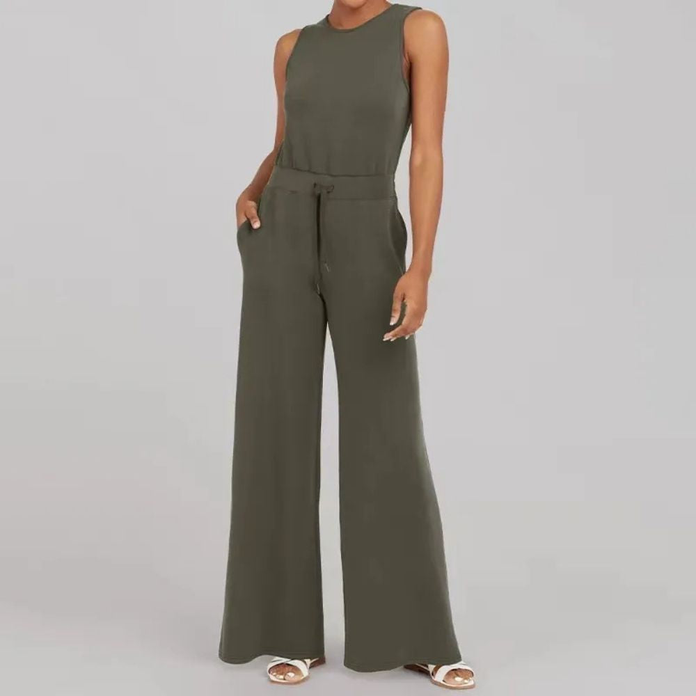 Ella Sleeveless Tie-Waist Elastic Pants Jumpsuit