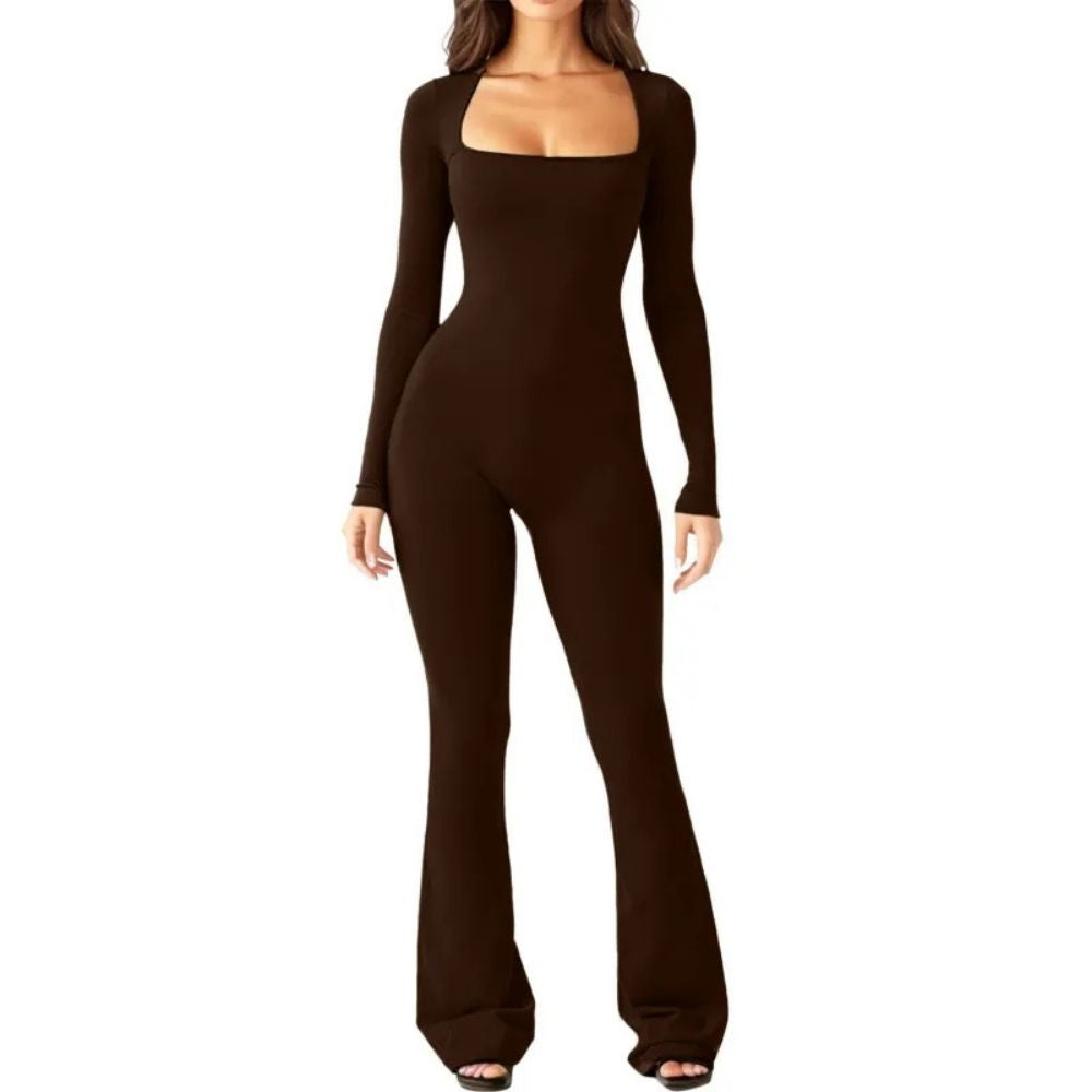 Nora Long Sleeve Square Neck Shaping Jumpsuit