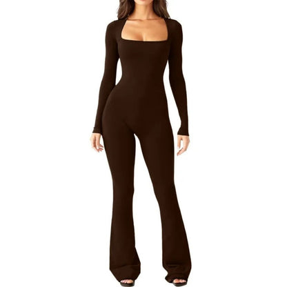 Nora Long Sleeve Square Neck Shaping Jumpsuit