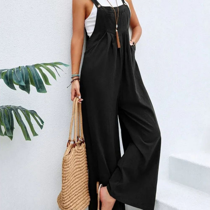 Sophia | Solid Color Casual Suspender Overall Pants