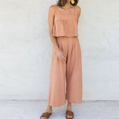 Clara Summer Square Neck Backless Short Overall Set