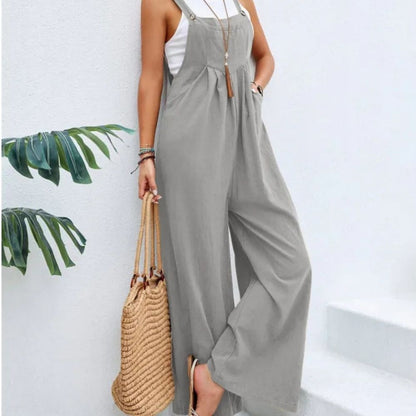 Sophia | Solid Color Casual Suspender Overall Pants