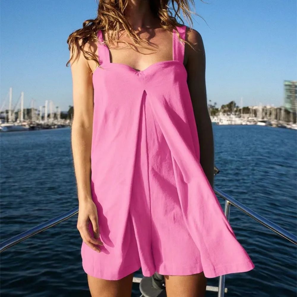 Elise Summer Square Neck Suspender Shorts Jumpsuit