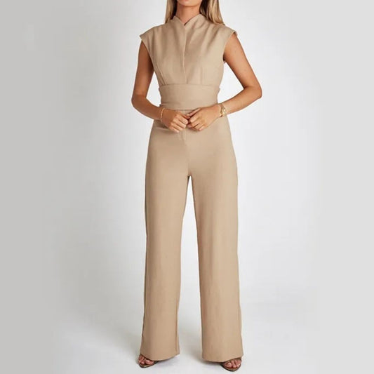 Elegant Summer Sleeveless V-Neck Wide Leg Jumpsuit
