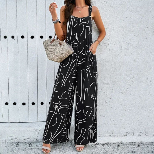 Sophia Summer Square Neck Print Jumpsuit with Pockets
