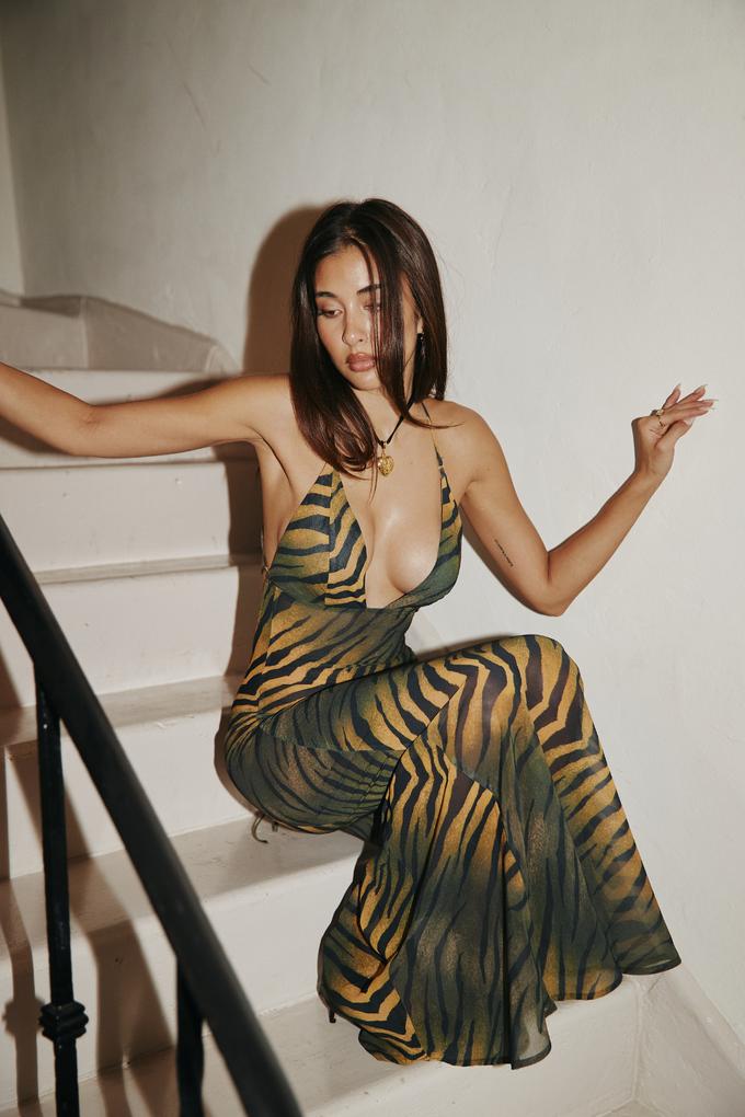 Maria Elena® | Printed slip maxi dress with open back