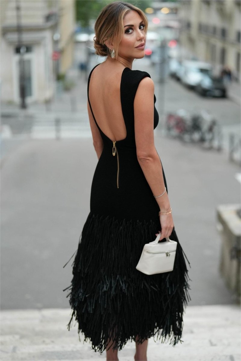 Wendy® | Backless Midi Dress In Knitted Fabric With Tassels