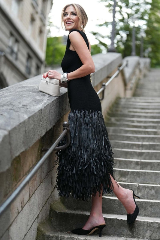 Wendy® | Backless Midi Dress In Knitted Fabric With Tassels