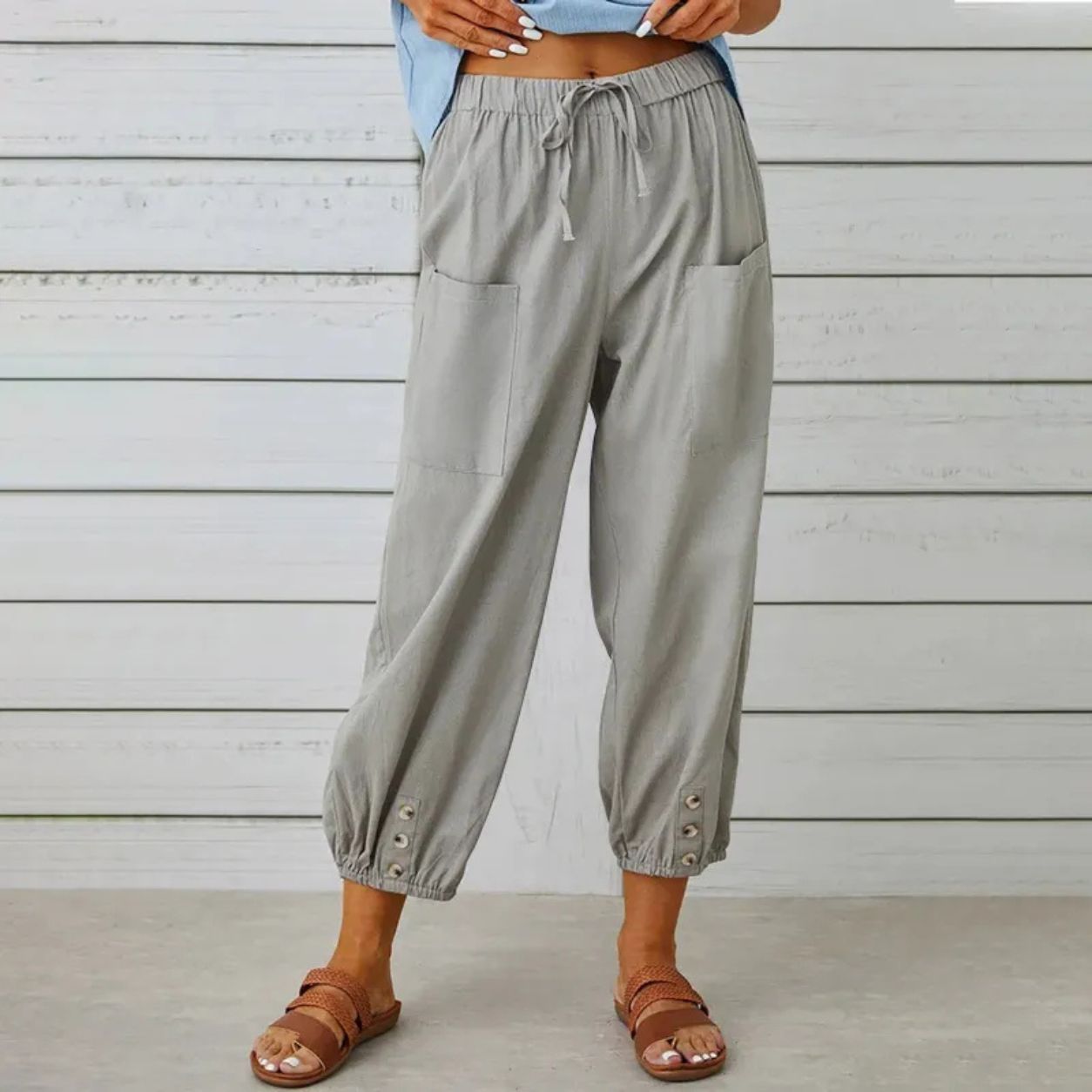 Brielle Cotton Linen Drawstring Trousers