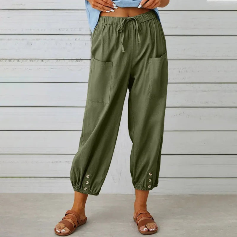 Brielle Cotton Linen Drawstring Trousers