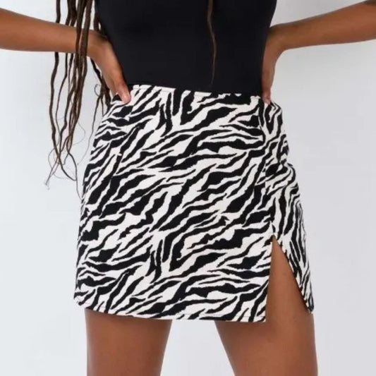Alora Print Side Slit Mini Skirt