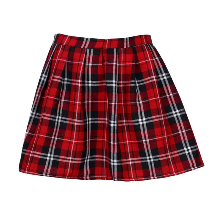 Cassia Plaid Mid-Waist Pleated Skirt