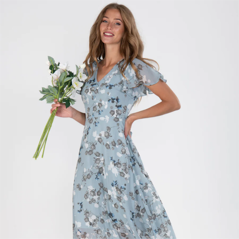 Lucrecia® | Long Dress With Short Sleeves And Floral Print