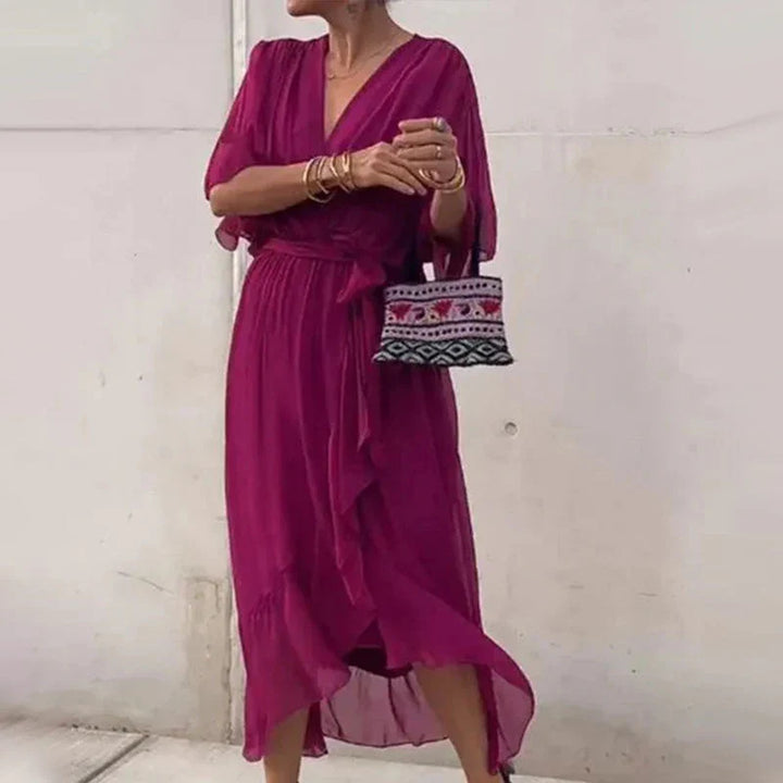 Natasha® | Midi Dress With V-Neckline And Loose Sleeves