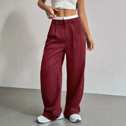Flora Striped Straight-Leg Trousers
