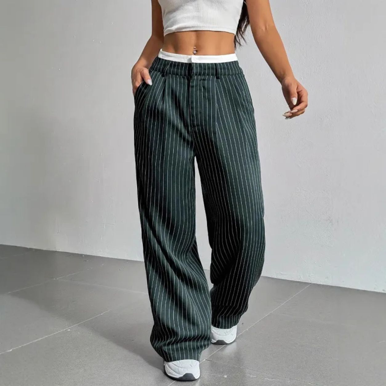 Flora Striped Straight-Leg Trousers