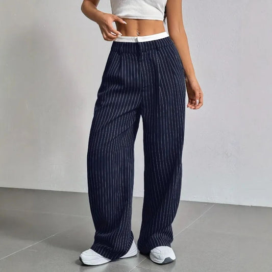 Flora Striped Straight-Leg Trousers